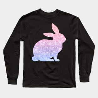 Pastel Pink and Purple Ombre Faux Glitter Easter Bunny Long Sleeve T-Shirt